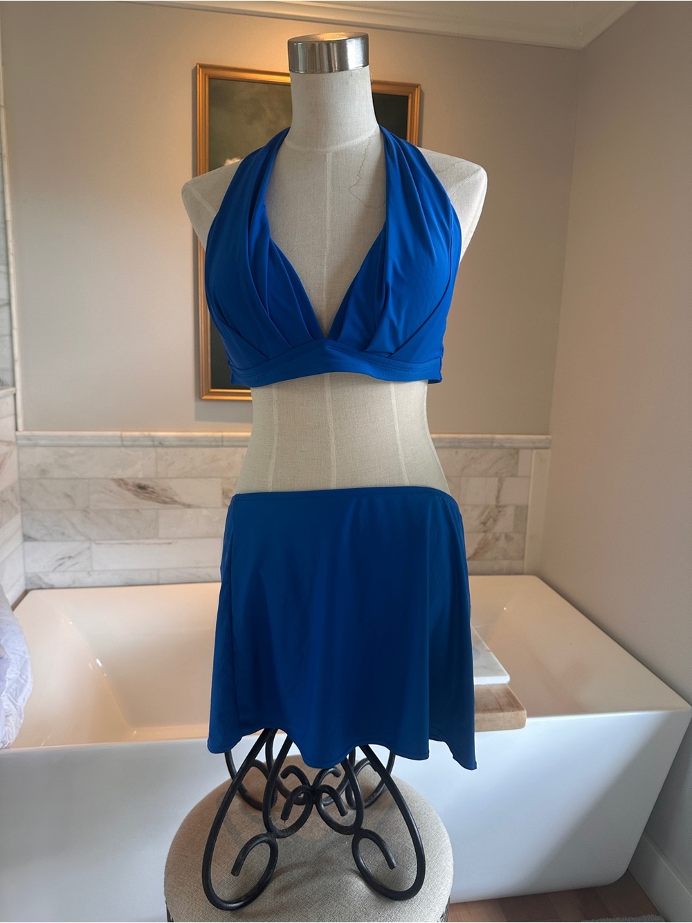 Athena Royal Blue Halter Swim Top & Skirt Set